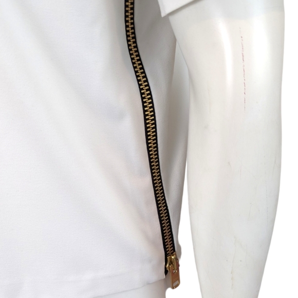 Michelle Mason Side Zipper Blouse Top Womens 2 White Gold  Round Neck Designer - Picture 2 of 11